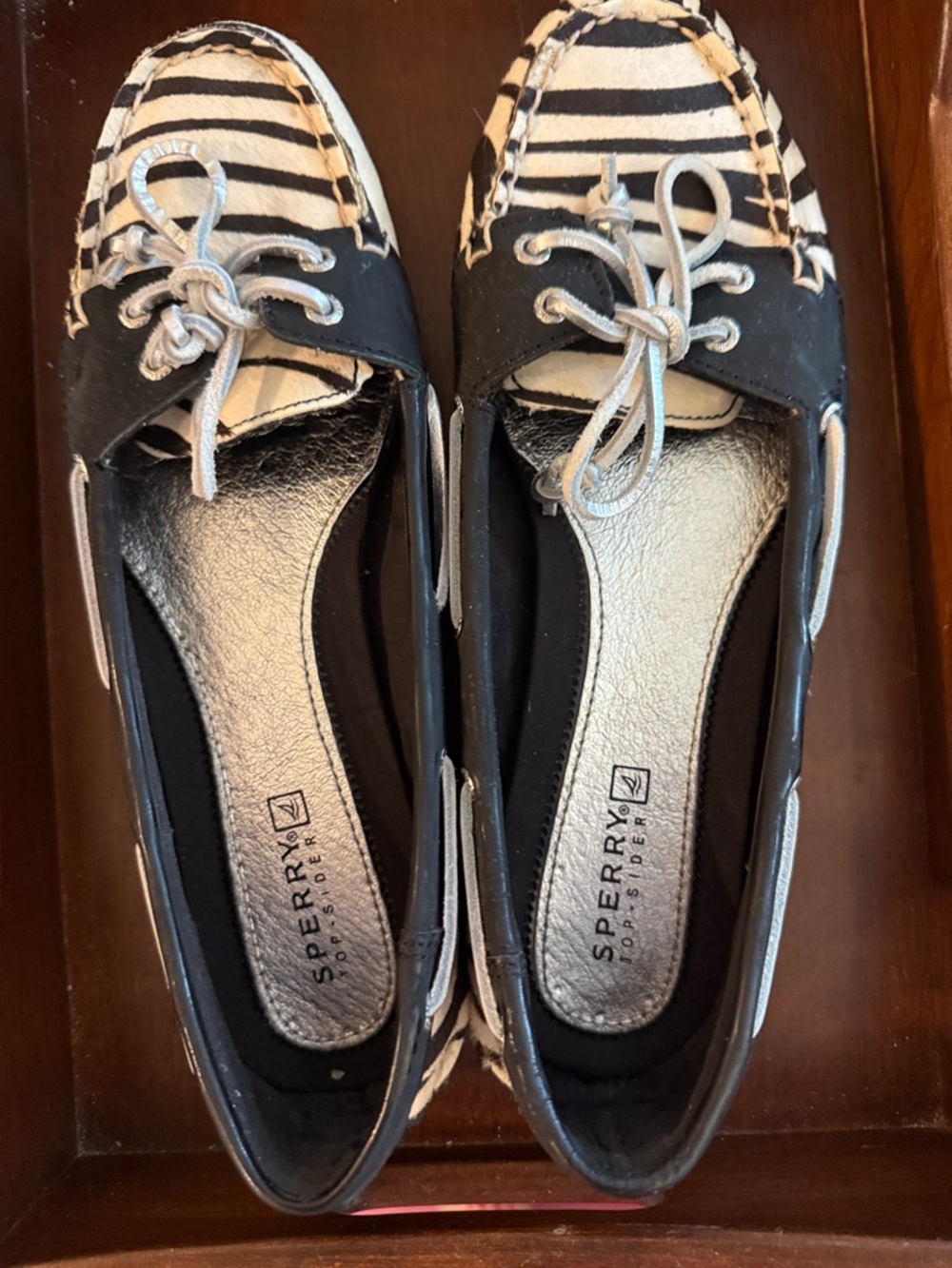 Sperry Black and White Striped Slip-On Boat Loafers